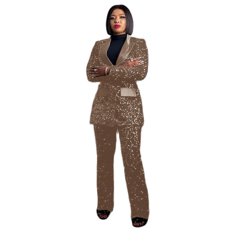 Completo da donna giacca con paillettes pantaloni 2 pezzi festa di nozze mamma vestiti Slim Fit Fashion Blazer Set vestiti da donna