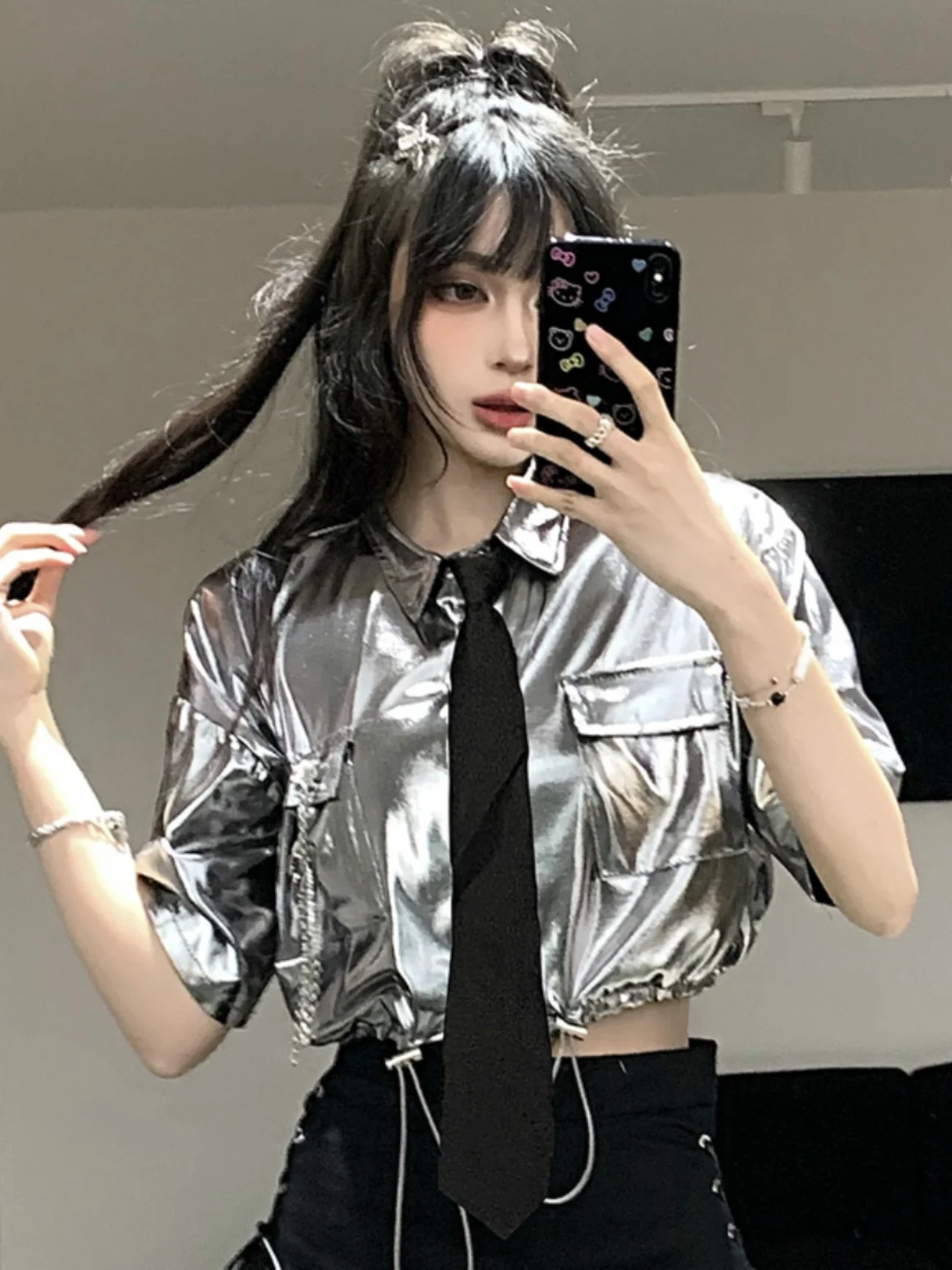 

Silver ort Sve Waist-Cinching irt Jaet Performance Outfit Women's Modern Dance Practice Suit Summer Glitter Stage Co...