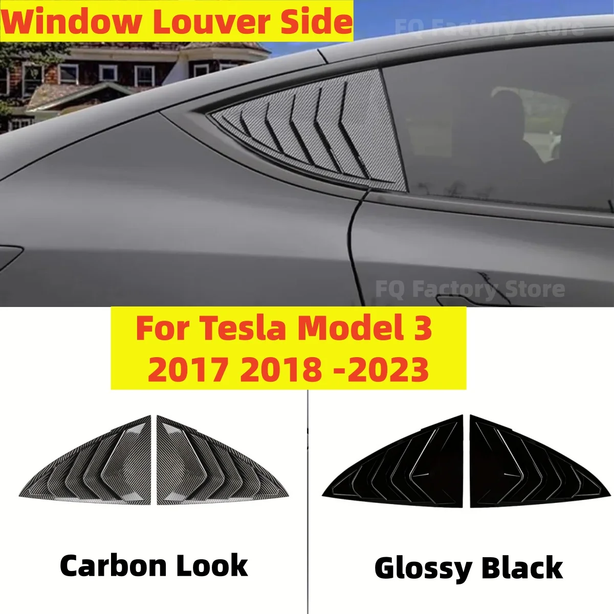 

Pair Car Rear Window Shutter Cover Spoiler For Tesla Model 3 2017-2023 Pair Rear Triangle Window Louver Shutter Trim