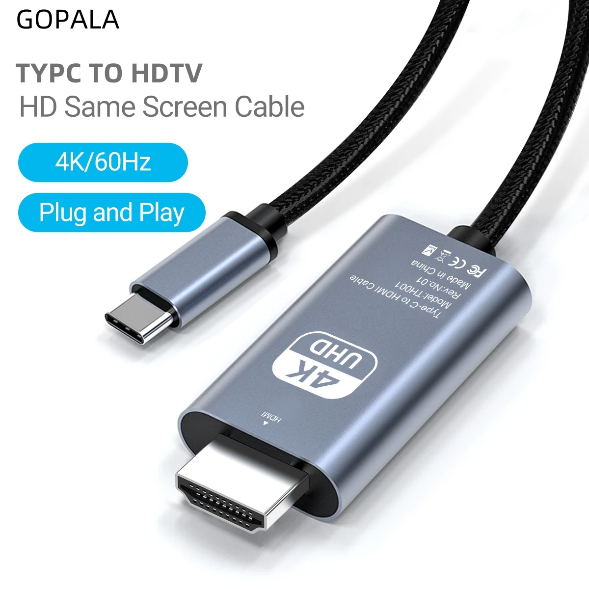 USB C to HDMI Cable 4K@60hz 2m Type C to HDMI Compatible HDTV, Projiector ,Display ,for iphone15 series ,Macbook Pro,Galaxy