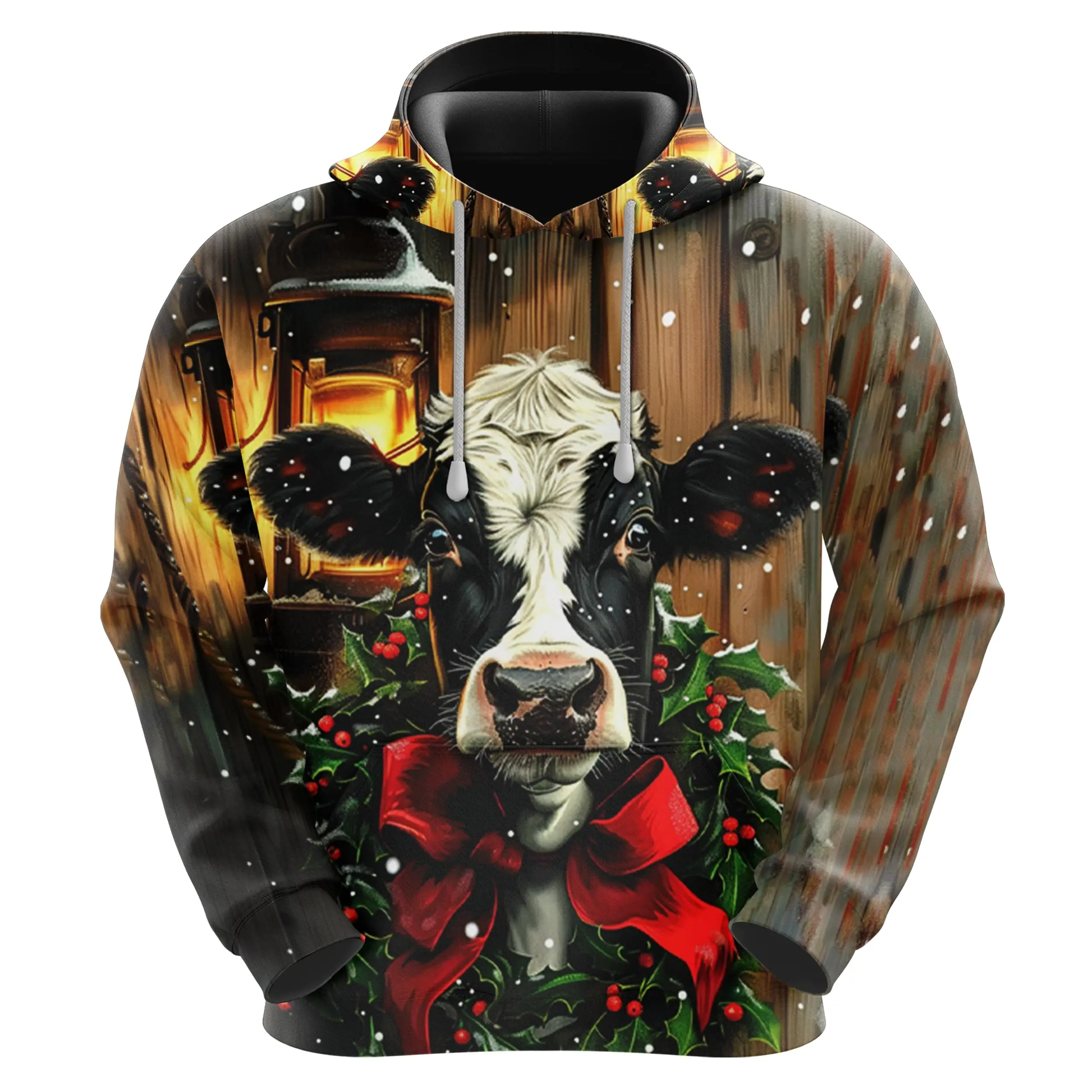 Men's Xmas Fleece Hooded Sweatshirt - 3D Santa Christmas Printed Pullover Hoodie Men Women Set
