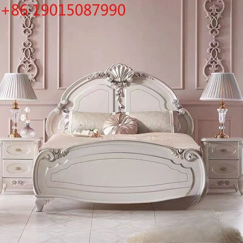 

French solid wood bed bedroom white carved princess bed European retro 1.8 meters double bed