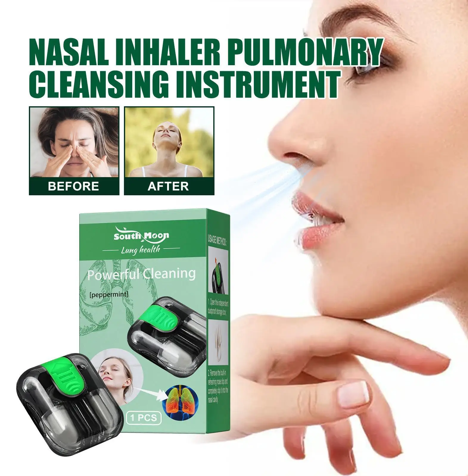 South Moon Nasal Repair Herbal Box Smoking Lung Cleansing Relief Rhinitis Dry Congestion Refreshing Breath Support Nasal Inhaler