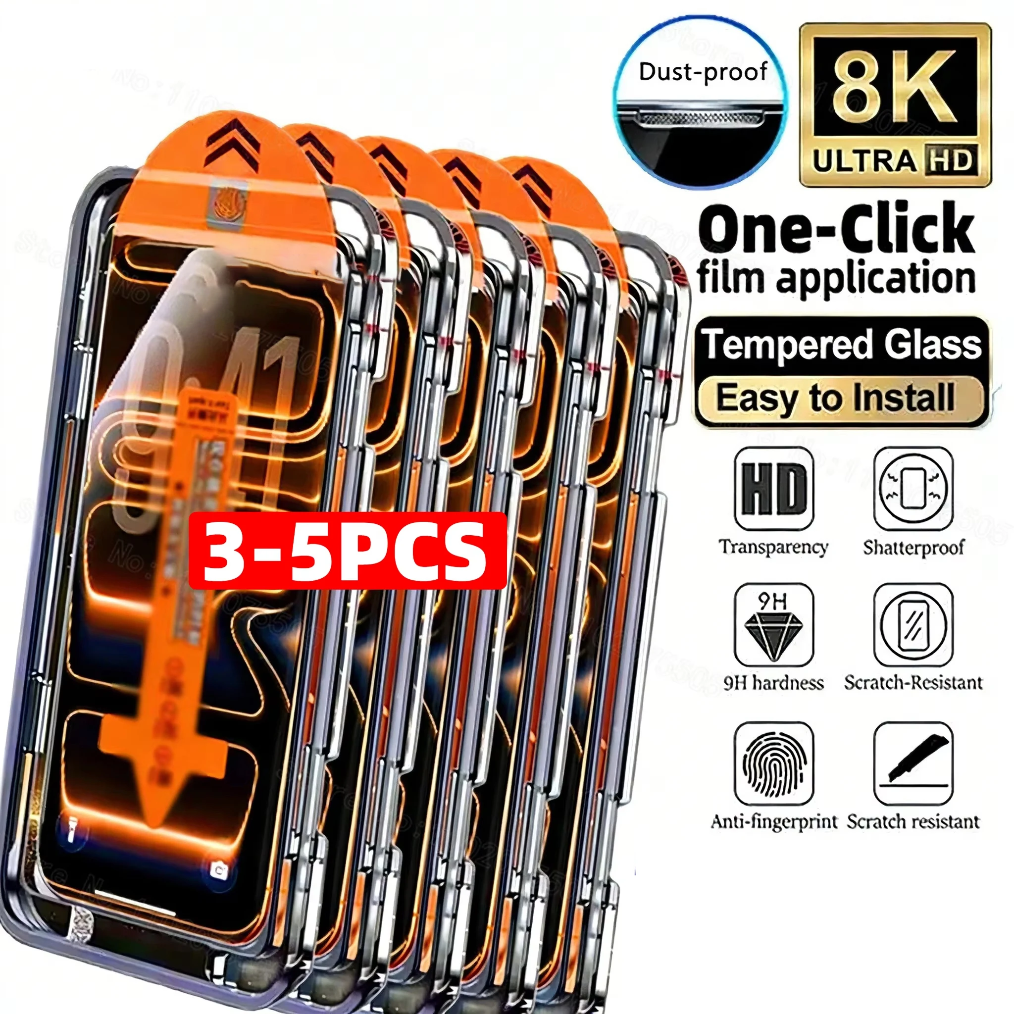 3-5PCS HD Easy Install Screen Protector For iPhone 17 16 Pro Max Air 13 11 15 14 Plus 16e 12 Mini XR X Xs 7 8 Tempered Glass