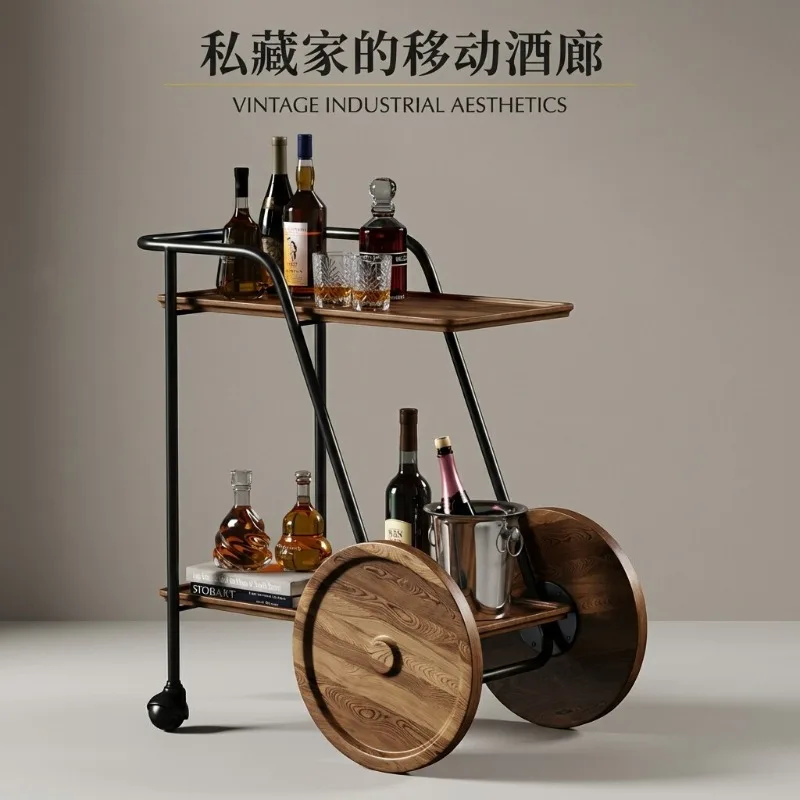 High-end wine decorative dining car Solid wood metal edge mobile wine rack Bar cart Wine rack