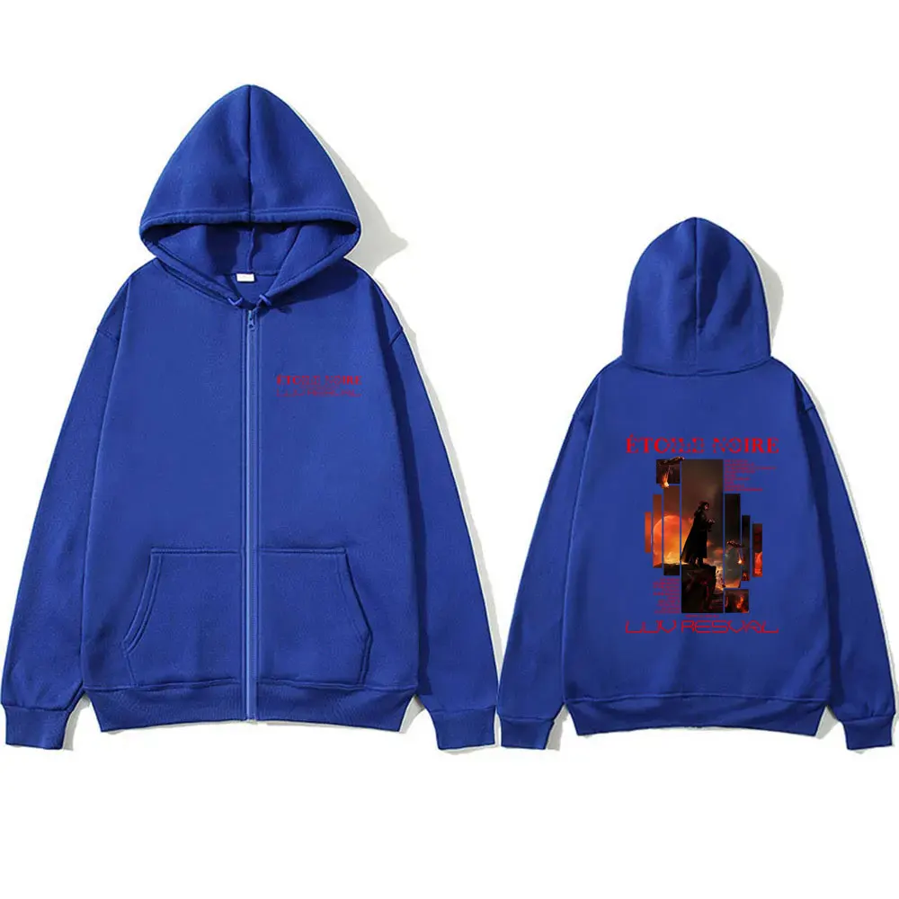 French Rapper Luv Resval Etoile Noire Graphic Zip Up Hoodie Male Hip Hop Pop Music Coat Men Casual Cotton Vintage Zip Up Jacket