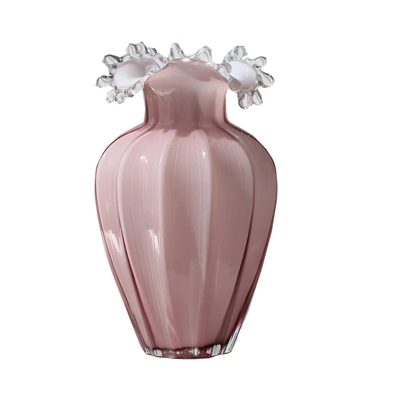 

Wave bottle mouth high-grade powder three-dimensional striped vase countertop flower insert home decoration sample