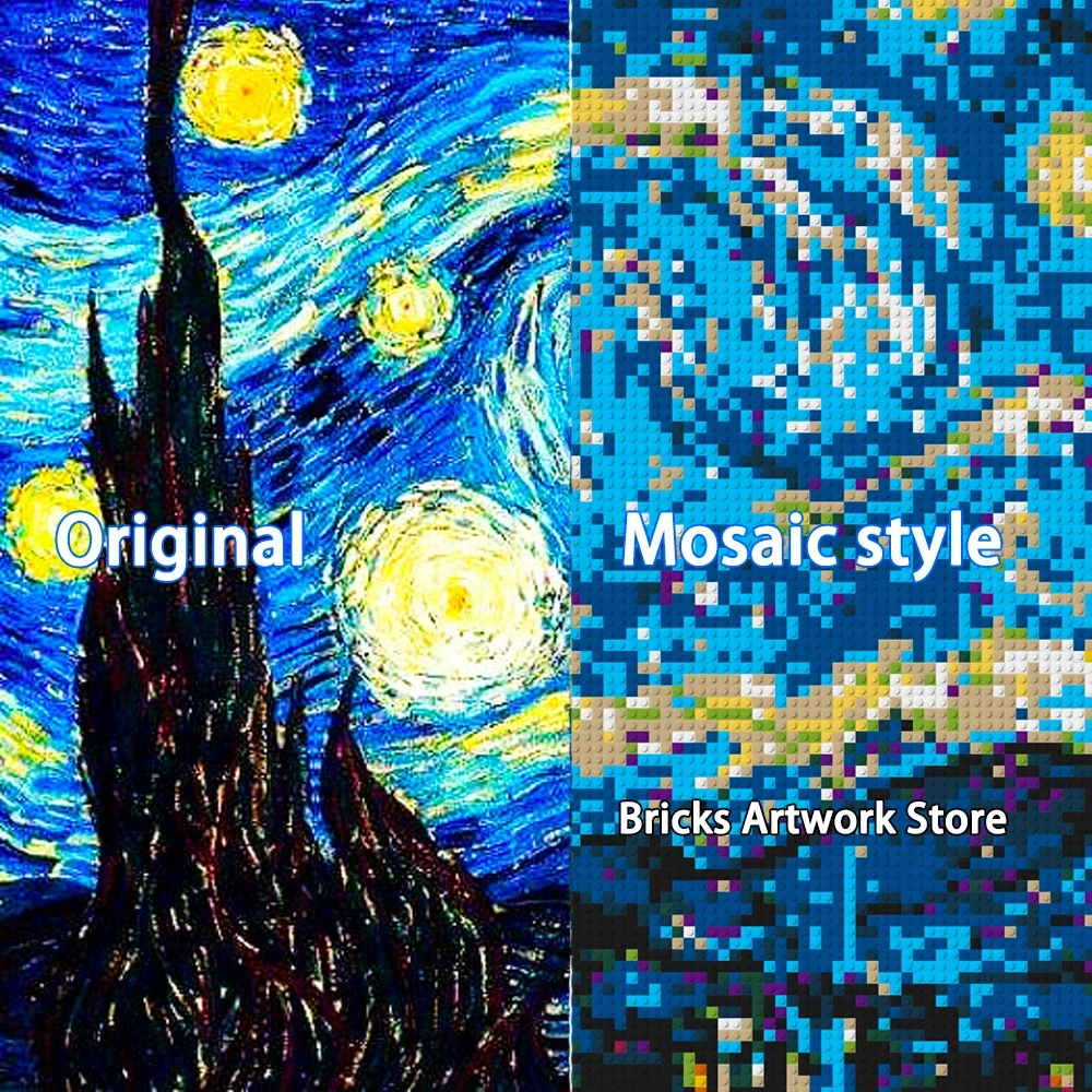 Van Gogh DIY Pop Pixel Art Starry Night Mosaic Painting by Building Blocks Diamond Post-Impressionism Decorate MOC Set Toys Gift