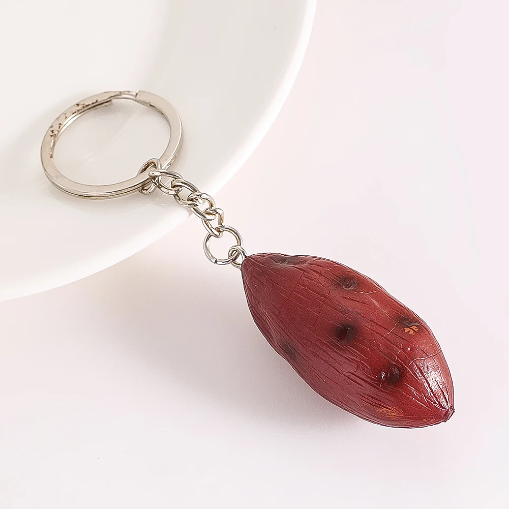 시뮬레이션 고구마 키체인 PVC 음식 모델 사진 소품, 어린이 장난감, 자동차 키 링 배낭 펜던트, 재미있는 보석 선물