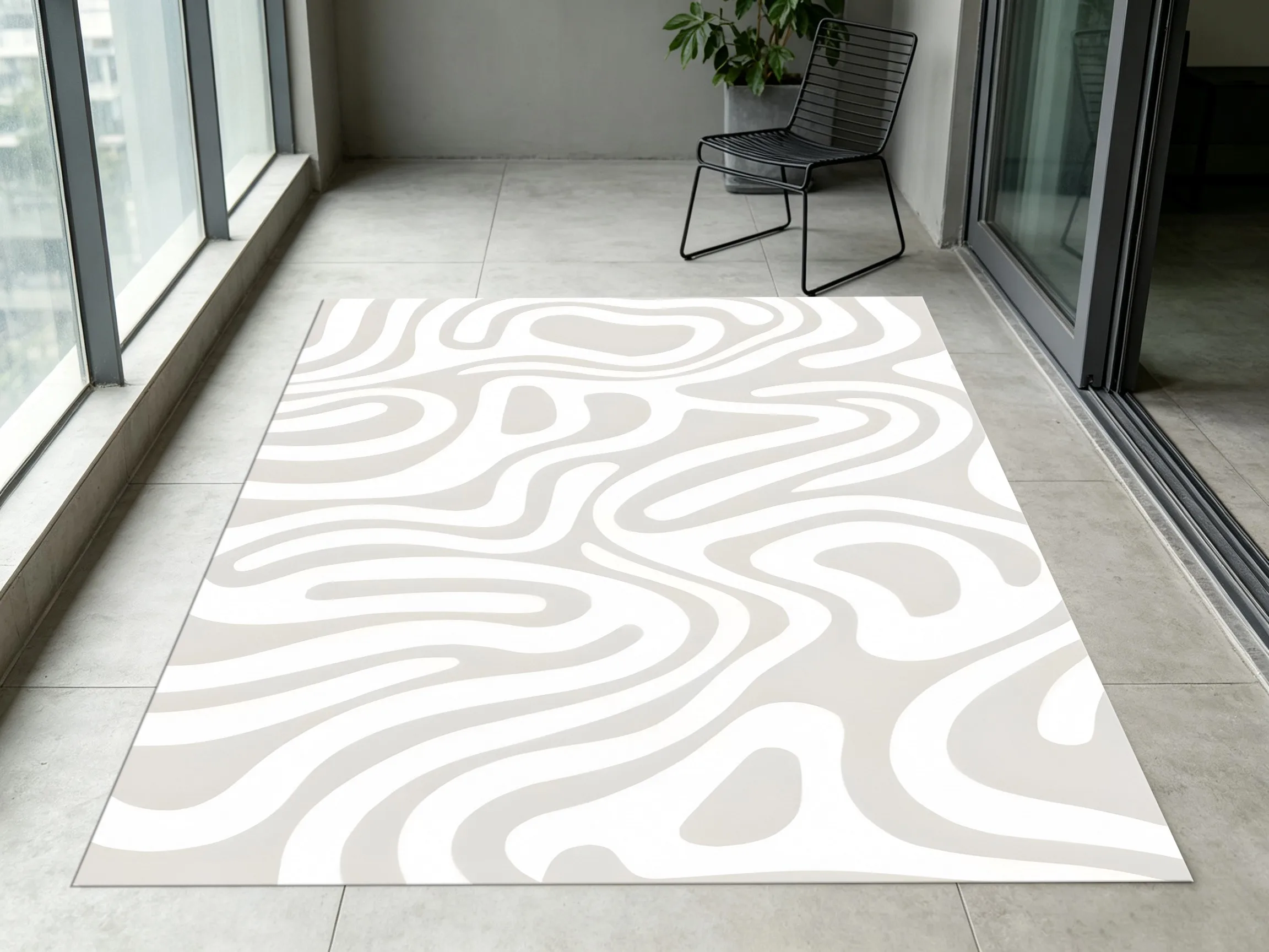 2D Large Carpet, Milky White Irregular Curved Pattern, Minimalist Style, Living Room & Bedroom