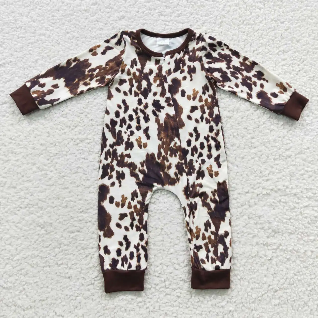 

LR0308 Baby Girl Clothes Long Sleeve Leopard Milk Silk Kids Summer Romper From 0-3M To 2T