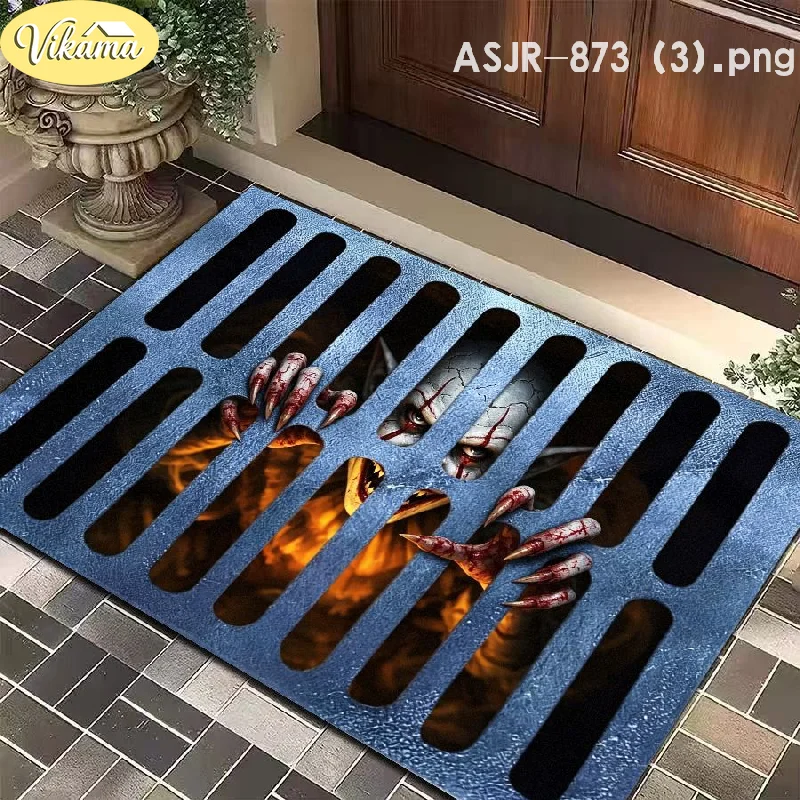 VIKAMA Halloween Door Mat Sewer Drain Clown Pennywise Print Soft Non Slip For Front Door Entryway Porch Decor