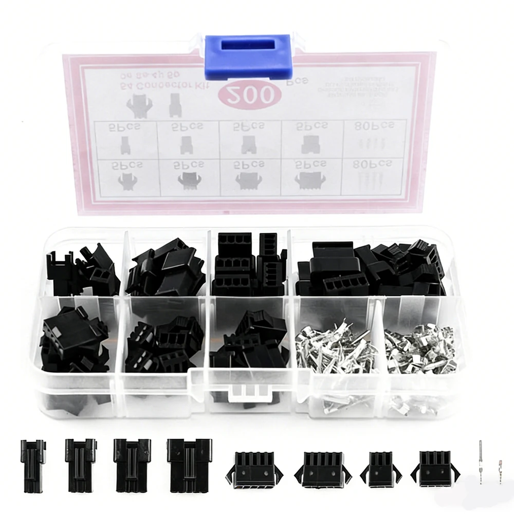 200Pcs SM 2.54mm Connector Kit 2/3/4/5 Pin Male & Female Terminal Assortment Set