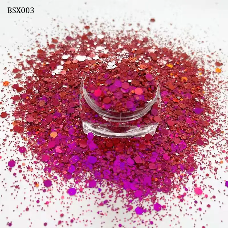 Chunky Hexagon Glitter para Nail Art, lantejoulas Laser, Brilhante Manicure Flocos Decoração, Mix Size, Sereia, 13 Cores, 50g por Saco