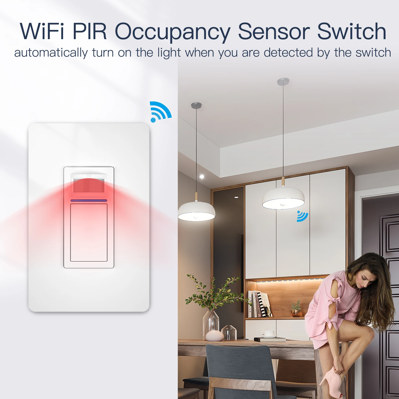 Tuya Smart WiFi PIR Motion Sensor Light Switch,Single Pole US Neutral Wire Required,Smart Life Work with Alexa/Google Assistant