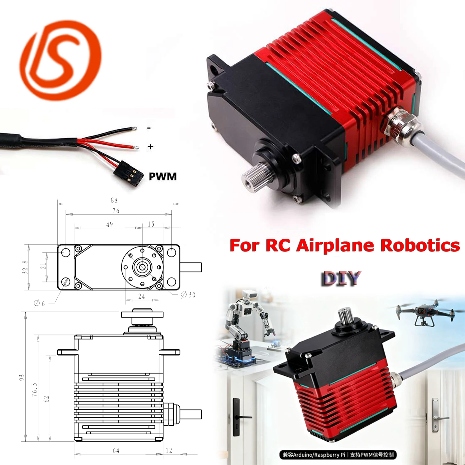 

DSservo DES150 High-Torque 180°/270° Industrial Brushless Motors Digital Servo 150KG with Magnetic Encoding High Power 12V/24V