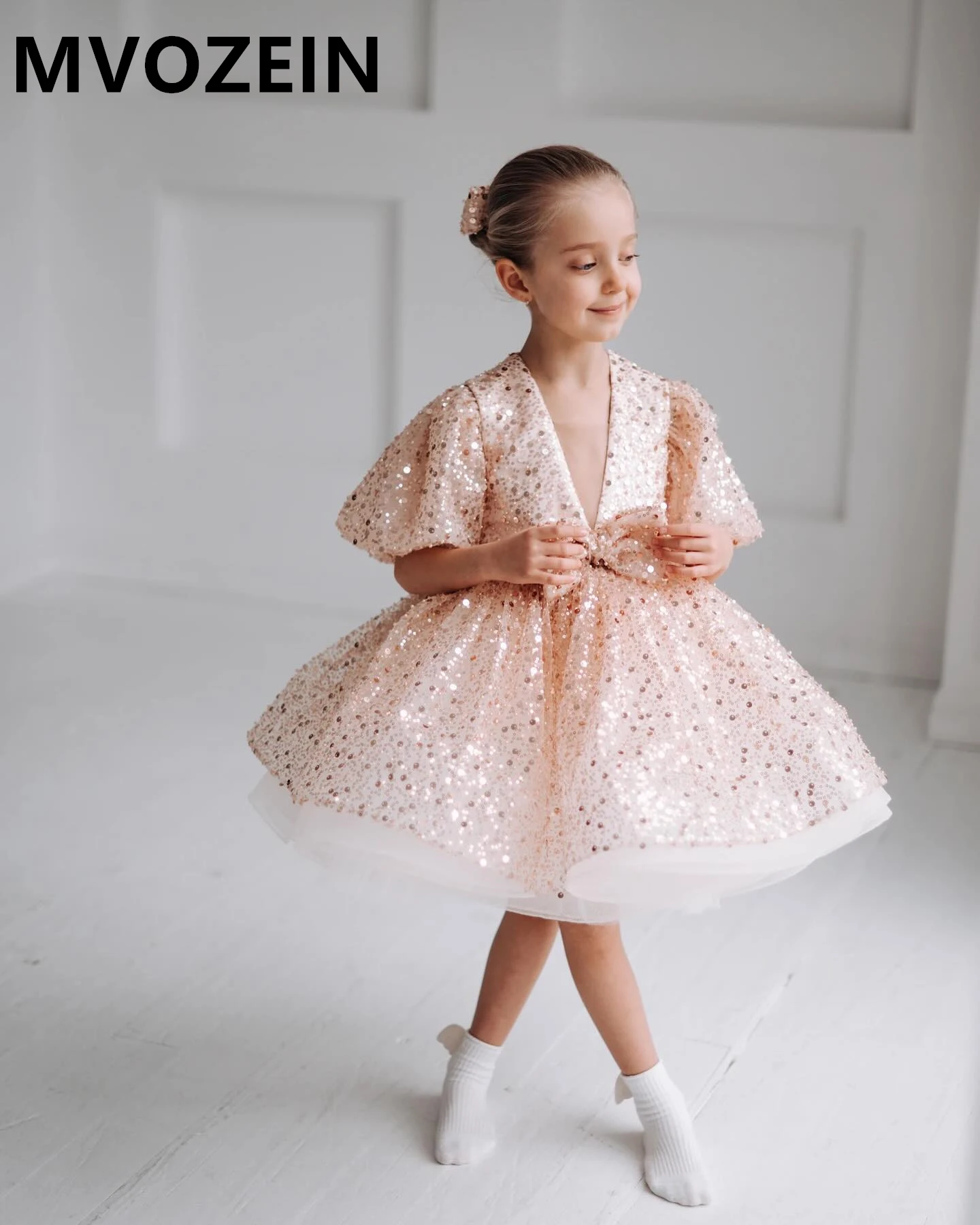 Mvozein Glitter Flower Girl Dresses Sequin Wedding Party Dress Girl Princess Dress Cute Bow Baby Girl Dresses