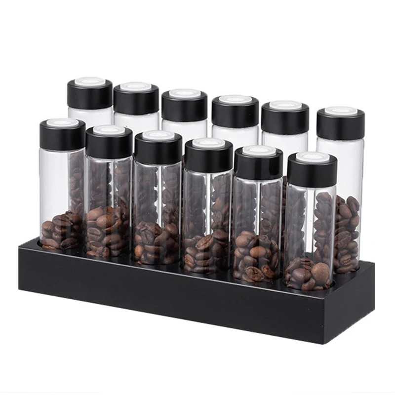 

Coffee Beans Storage Container Display Rack Walnut Tea Tube Bottle Glass Espresso Coffee Accessories Tool