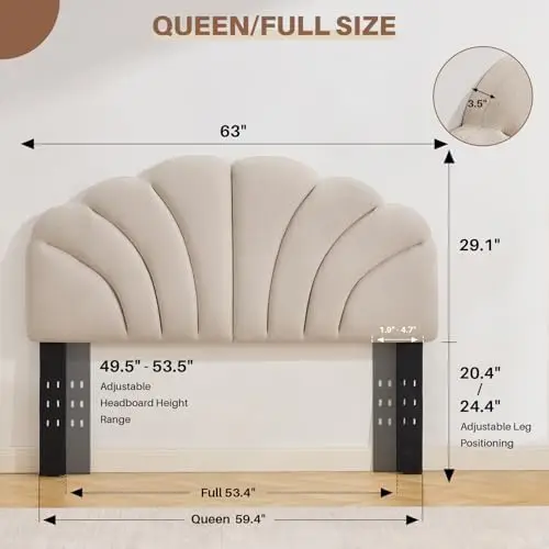 Queen Size Headboard Only, Upgraded One-Piece Upholstered Headboard Adjustable Height&Width Full Bed Headboards Modern