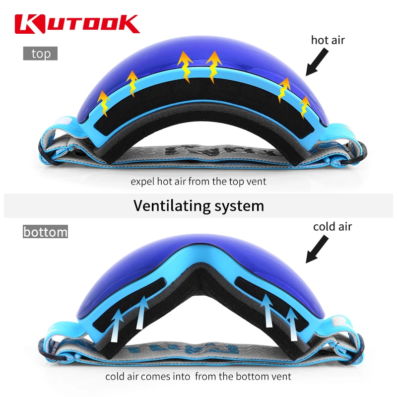 KUTOOK Ski Glasses Goggles Double Layers UV Protection Winter Snowboard Glasses fo Men Interchangeable Lens Snowmobile Eyeswear