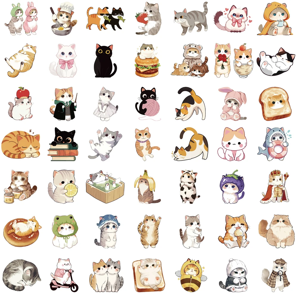 50/100/200/250PCS Kawaii Cute Cat Stickers Notebook Motorcycle Laptop Luggage Phone PET Coffee Motorcycle Retro Car Sticker