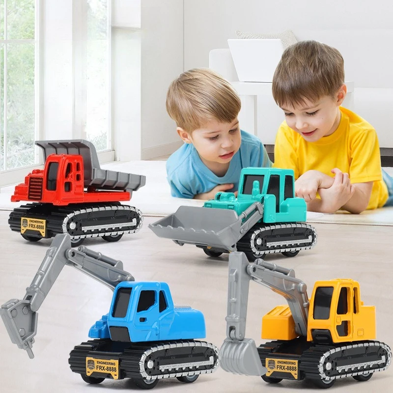 

Детские игрушки: Набор из 4 миниатюрных строительных машинок (масштаб 1:64, сплав, инерционный механизм) для игр с парковочными сценами