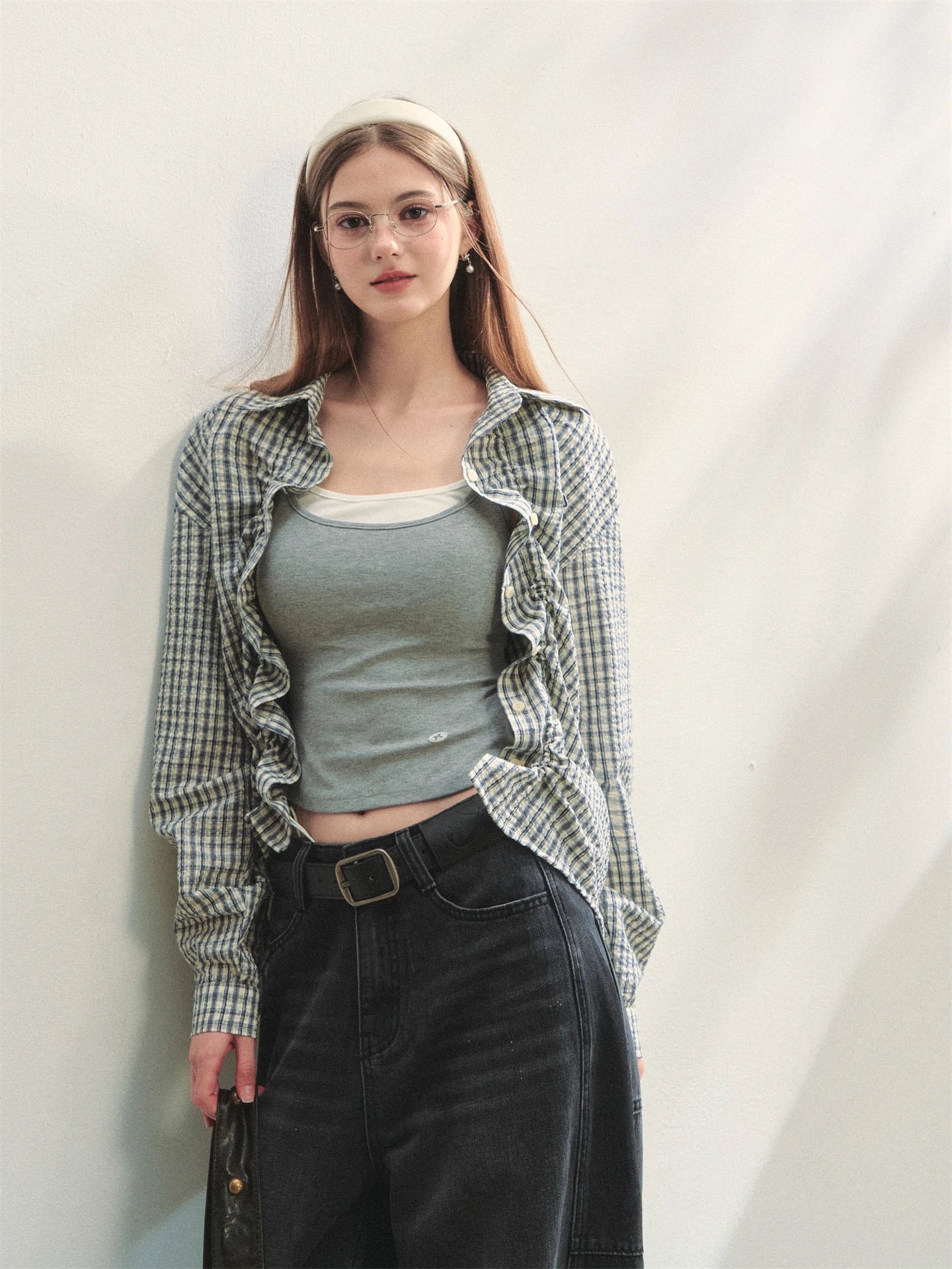 

Рубашка AsGony в клетку с цветными блоками, длинным рукавом, тонкая, свободного кроя, в американском ретро-стиле, с воротником, с регулируемым подолом, для повседневной носки, хлопок/полиэстер