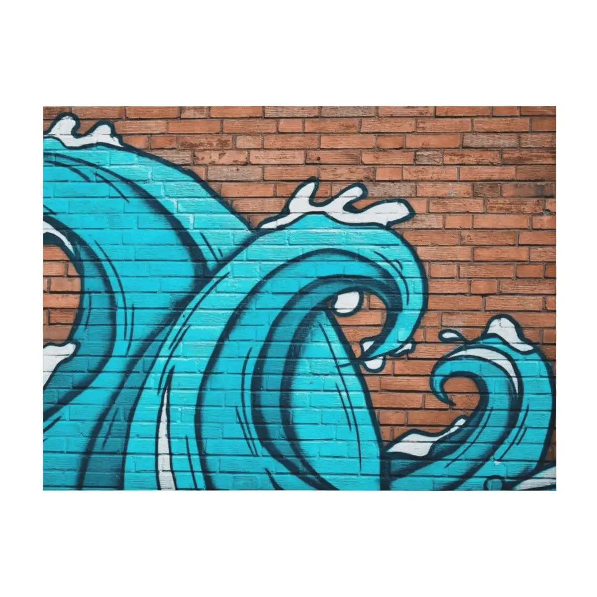 

Graffiti stylish blue wave cyan on red brick wall cartoon style Throw Blanket Shaggy Warm Blankets