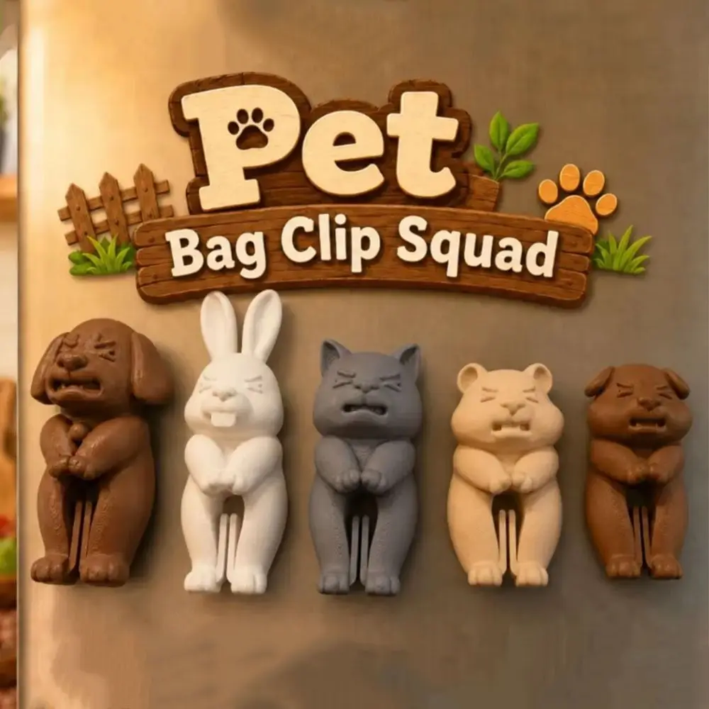 5Pcs/Set Cute Farm Animal Bag Clips Durable Reusable Fridge Magnets Decorative 3D Printed Food Sealer Clothespins Snack Holder