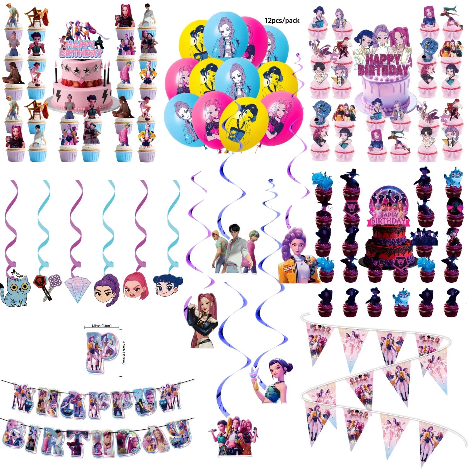 

k pop demon hunters Cake Topper Cupcake Decor Kpop Demon Hunter Party Banner Birthday Flags Baby Shower Kid Hunters Party Favors