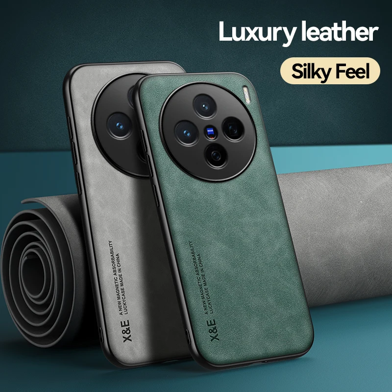 EUCAGR Luxury Leather Magnetic Shockproof Back Case For VIVO X200 Pro mini  With Metal Plate Phone Shell For VIVO X200Pro