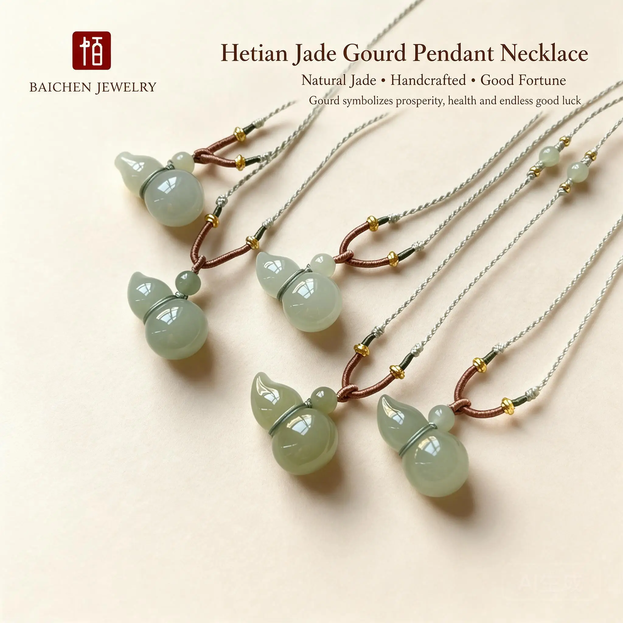 Natural Hetian Jade Qinghai Clearwater Gourd Pendant Braided Rope Necklace Women Good Luck Fortune Blessing Chinese Style Choker