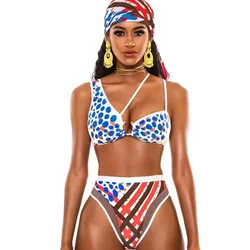 Sexy Bikini Women High Waist Totem Print Hollow Swimwear Swimsuit Female Beach Bikinis Set Bathing Suit Banadores Mujer 2026 New