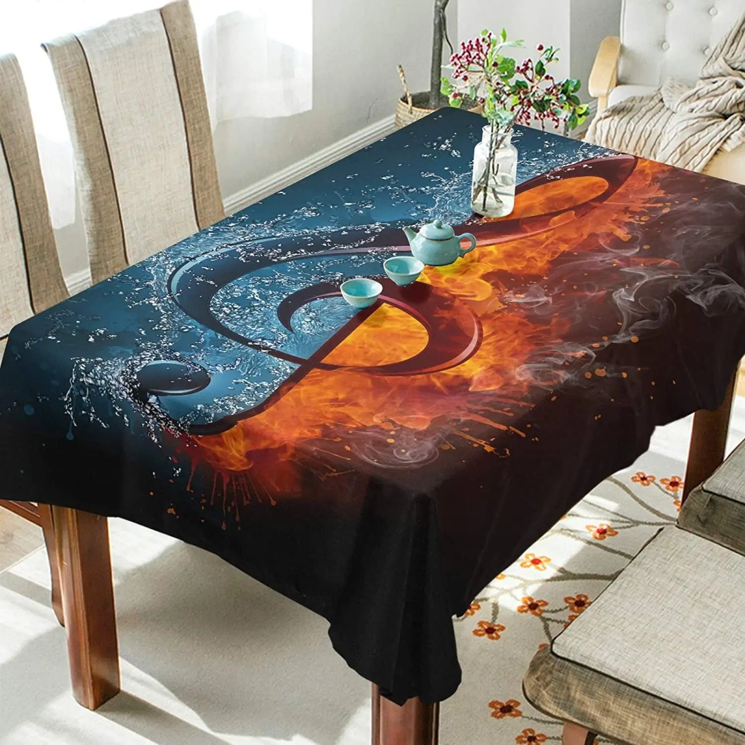 Musical Notes Rectangle Tablecloth Kitchen Dining Table Decor Reusable Waterproof Table Covers Wedding Party Decorations