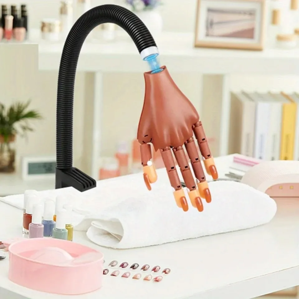 Set de 1 mano de manicura, modelo de mano artificial con 300 clips para puntas, soporte flexible para practicar esmaltado, cuidado y decoración 3