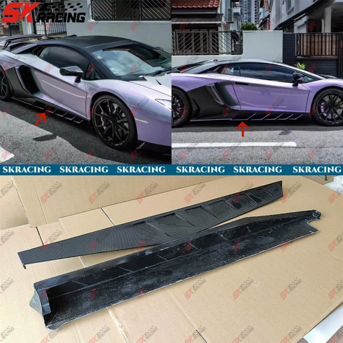 

Carbon Fiber/Forged Fits Lamborghini Aventador LP700 Side Skirts Extension Lip
