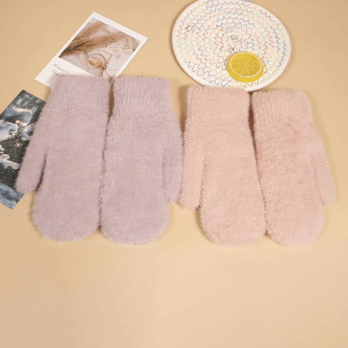 Unisex Plush Gloves Cute Solid Color Simple Design Winter Fingerless Gloves