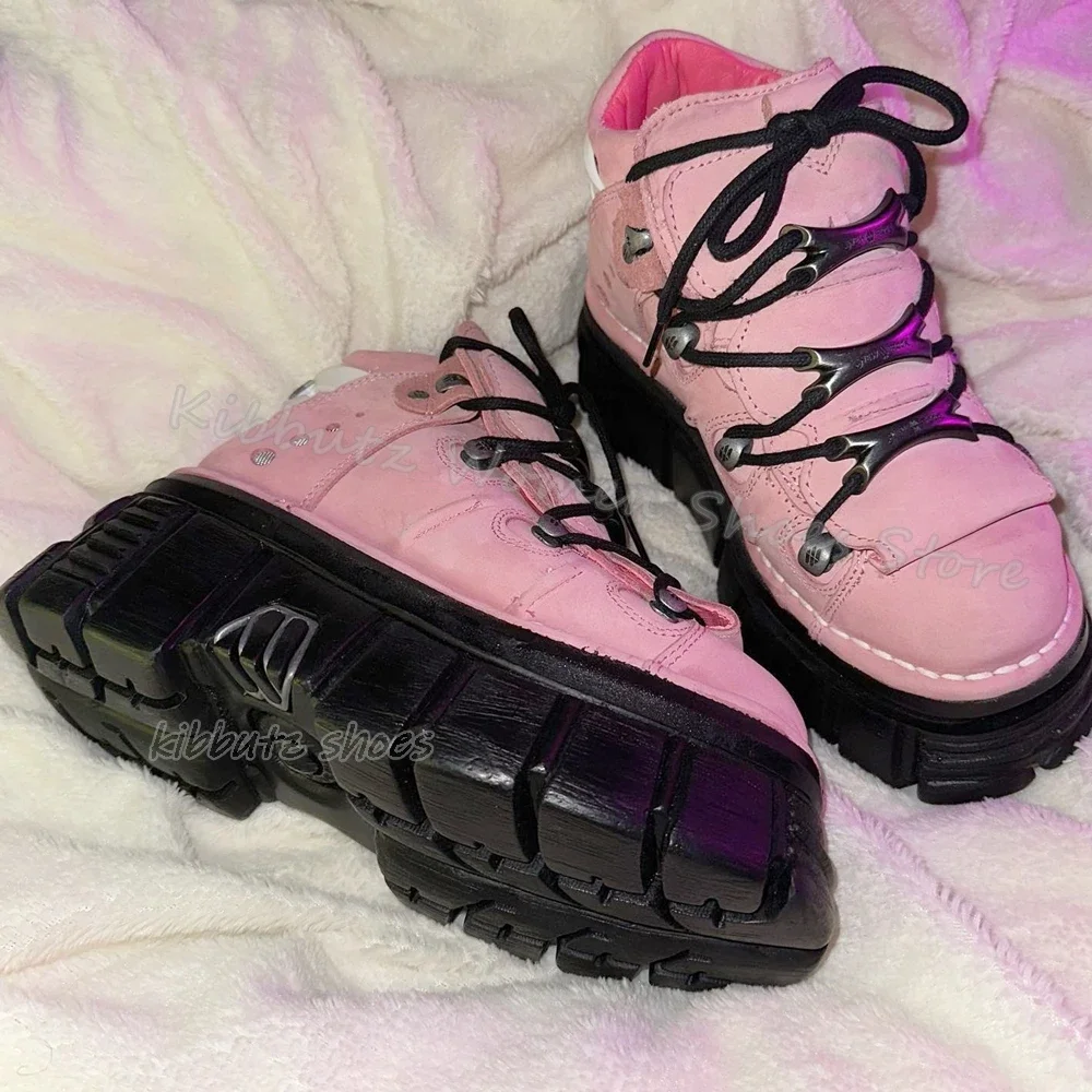 

Gothic Platform Thick Bottom Sneaker Lace-Up Punk Rock Genuine Leather Mixed Color Fashion Elegant Concise Shoes Newest Hot Girl