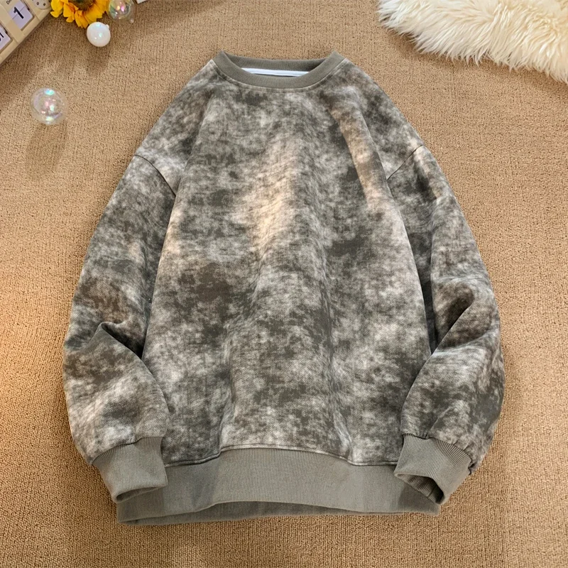 

Vintage Street Menswear Tie-dye Sweatshirt Lightweight Long Sleeves Casual Crewneck Sweatshirts for Men Hipster Couple Clothing