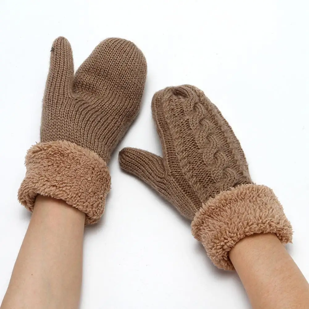 Warm Winter Gloves Warm Cozy Unisex Winter Mittens for Weather Activities Double-layer Twisted Texture Plush Knitted for Driving