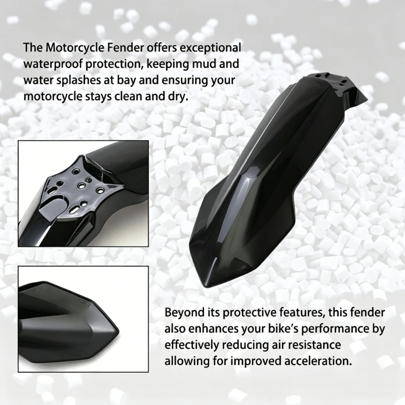 M76E Motorrad-Frontkotflügel-Reparaturteil, schwarze Kunststoff-Radabdeckung mit Montageplatte für Fahrten auf nasser Straße und – Detail 1
