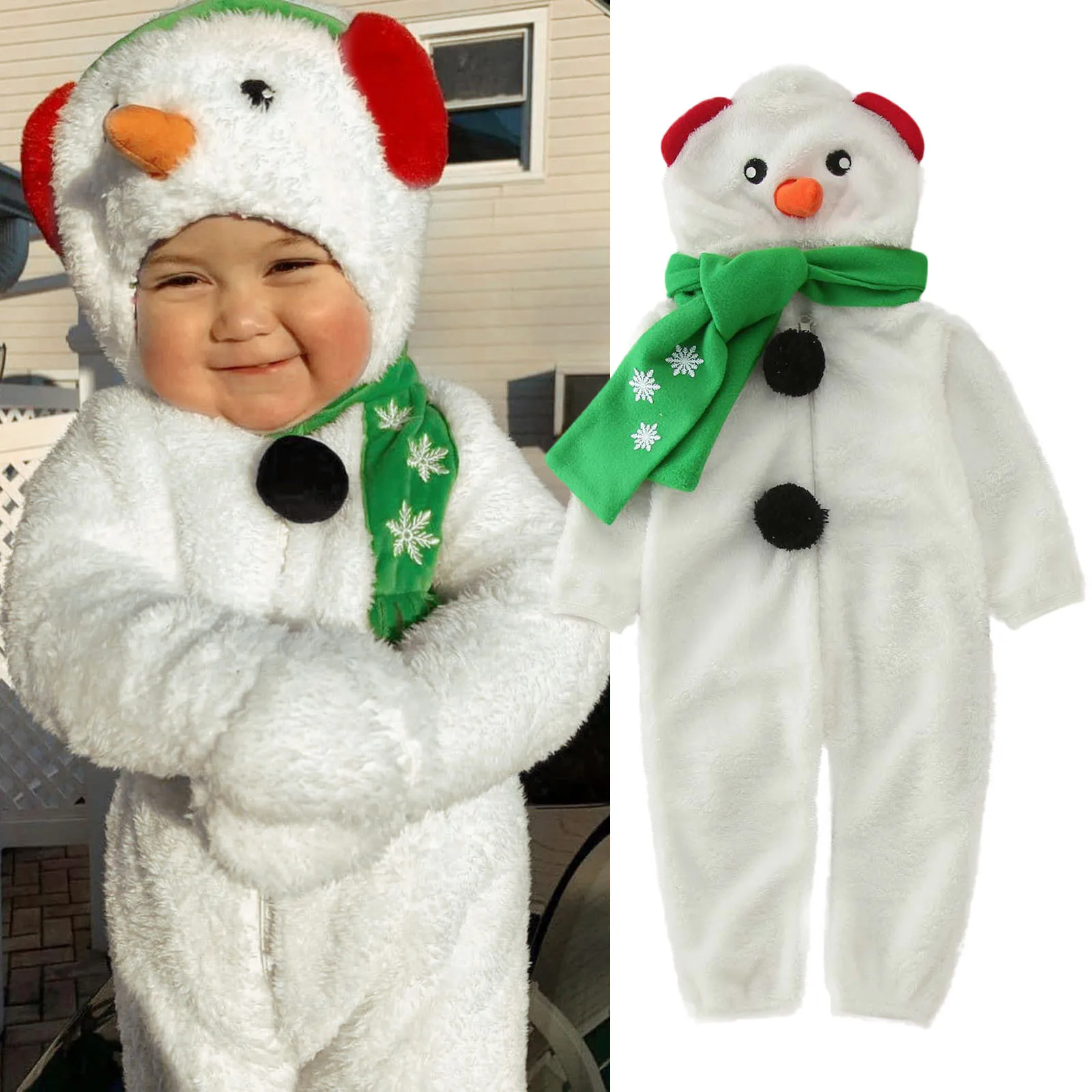 Infantil meninos meninas natal dos desenhos animados boneco de neve cosplay traje com capuz lã macacão cachecol roupas macacão realizar roupas