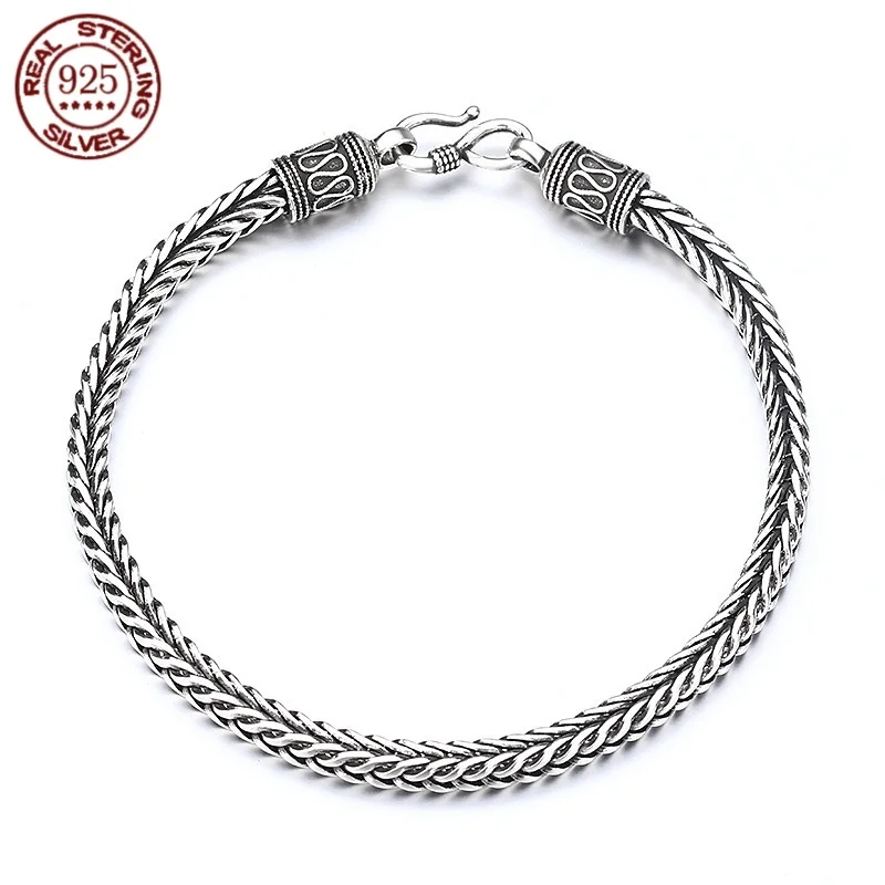 

Ethnic style Keel bracelet S925 sterling silver retro simple bracelet for men riding motorcycle charm jewelry gift