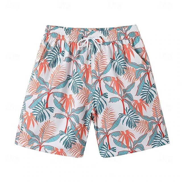 

Vintage Tropical Floral Print Beach Trunks Quick Dry Casual Loose Drawstring Waist Swim Shorts Summer Hawaiian Surfing Bottoms
