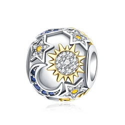 925 Sterling Silver Moon Sun Stars Diamond Beads Charm Fit Original Charms Bracelets Women DIY Jewelry Gift