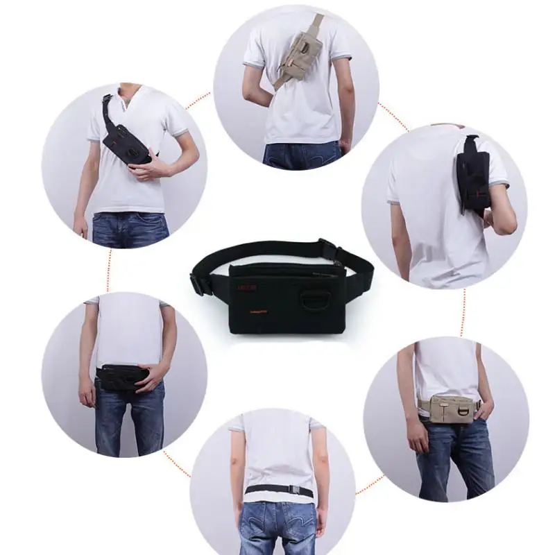 Men Women Nylon 4 Pockets Waterproof Waist Packs Fashion Male Wear Resistant Black Fanny Pack Messenger Shoulder Bag