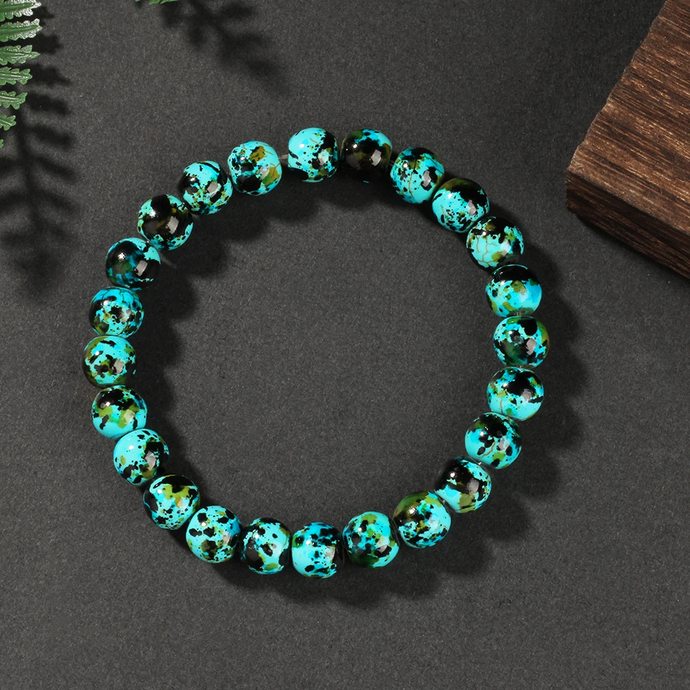 في الهواء الطلق الحجر الطبيعي الأخضر الفيروز أساور مستديرة النساء النساء الرجال أربعة مواسم مخطط الأخضر brazaletes سيدة ل كرة الأخت