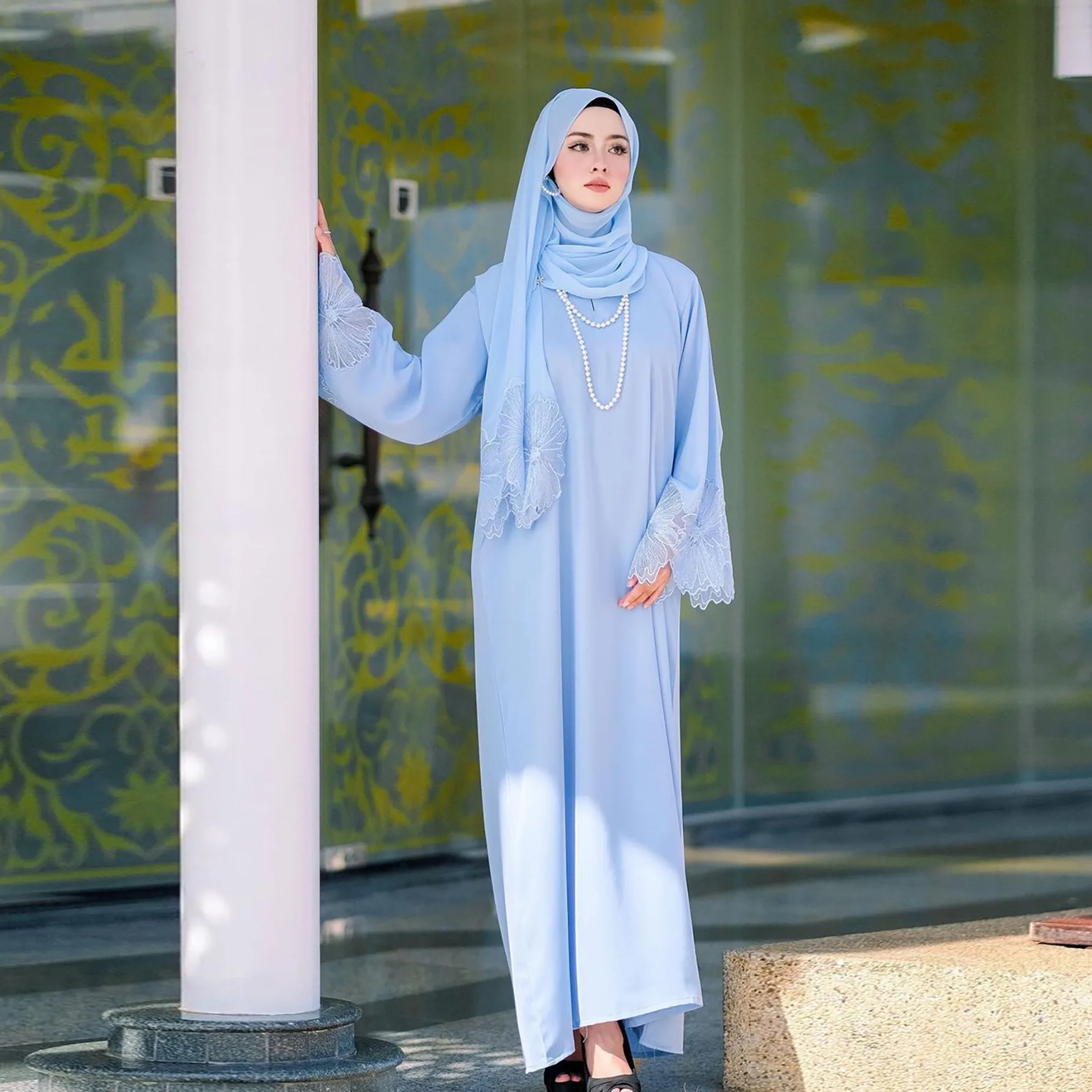 M189# diamond free seven color women's Muslim women's robe Malay Indonesian dress with headscarf