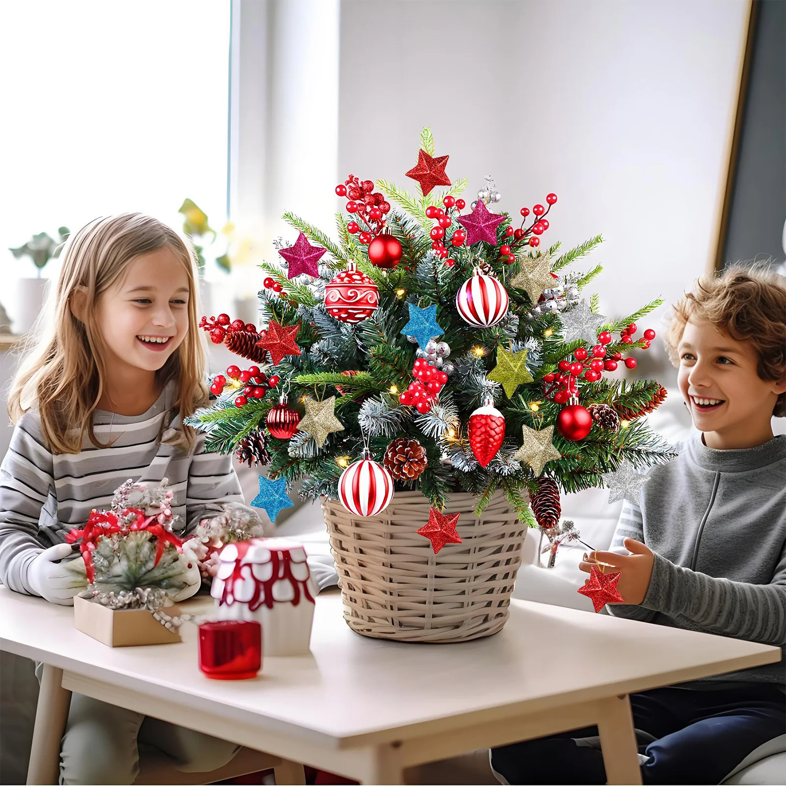 

30Pcs Christmas Star Pendants 3D Glitter Hanging Ornaments Xmas Party Decor Tree Decorations Party Wreaths Decor