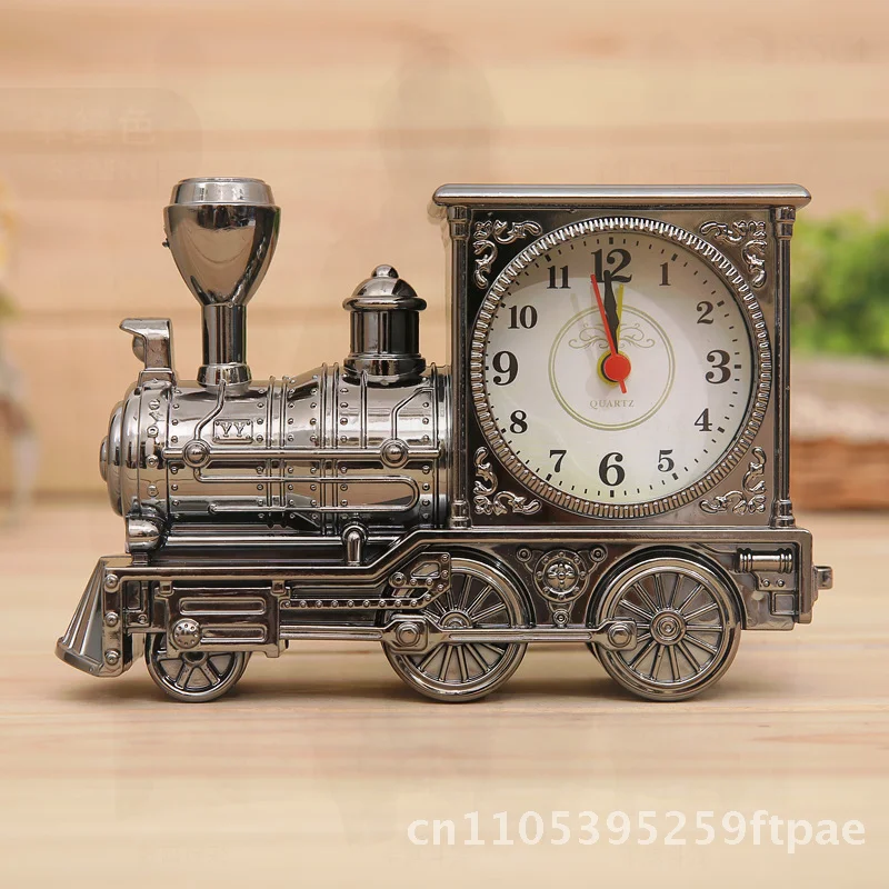 Retro Style Train Design Alarm Clock Mechanical Bedside Daily Use Fashion Personality Student Clock Ornament Dark Gold PVC